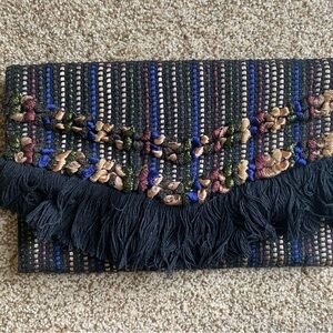 Stella & Dot Black Multicolor Woven Clutch